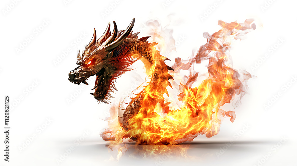 Obraz premium A dragon with red eyes and a fiery tail