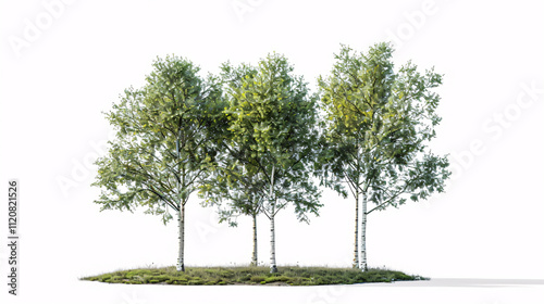 Silver Birch and Alder Trees: Rendered in 3D with transparent backgrounds for illustration, digital composition, and architectural visualization.
