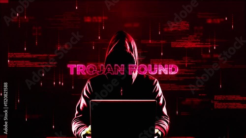 Cybersecurity Threat Alert Trojan Found on Laptop Screen Digital Forensics Investigation Red Alert photo