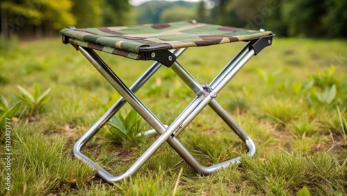 Compact military-style folding camping stool with aluminum frame, camping, stool, portable, outdoor, lightweight photo