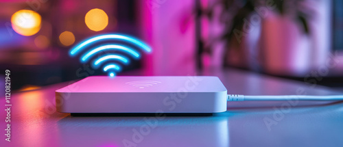 modern wireless router with glowing Wi Fi signal icon, showcasing technology