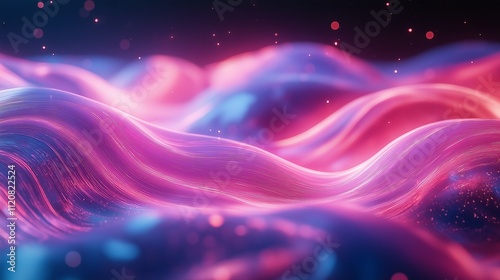 A vibrant wave of neon pink and blue light flows across the surface, creating a dynamic tech-inspired background. Perfect for futuristic wallpaper and digital displays.