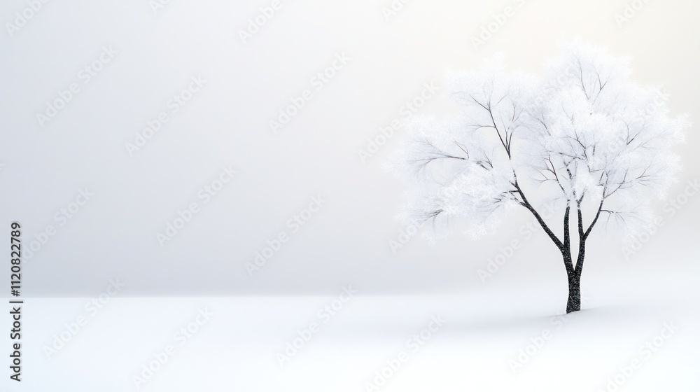 Obraz premium A solitary tree in a snowy landscape, evoking tranquility.