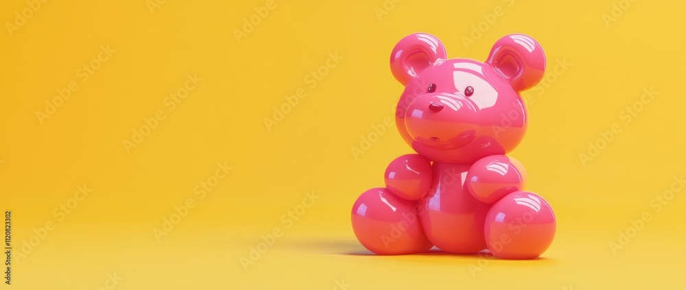 Pink bear figurine against a bright yellow background. Pink bear figurine against a bright yellow background.