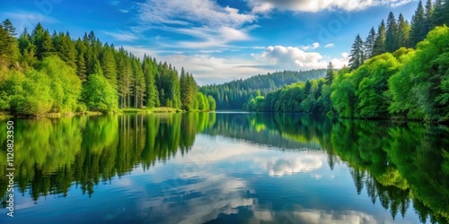 Serene lake surrounded by lush forest , tranquil, peaceful, nature, landscape, quiet, corner, water, trees, green, serene