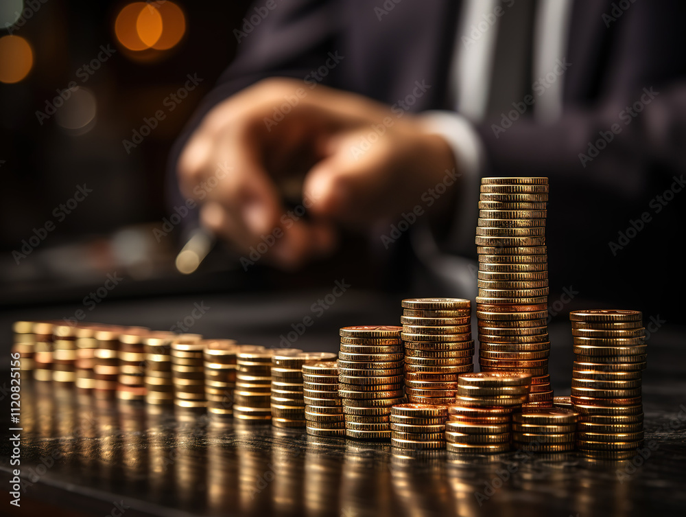 Investment and money management visualized with coins and upward arrows Investment and money management visualized with coins and upward arrows