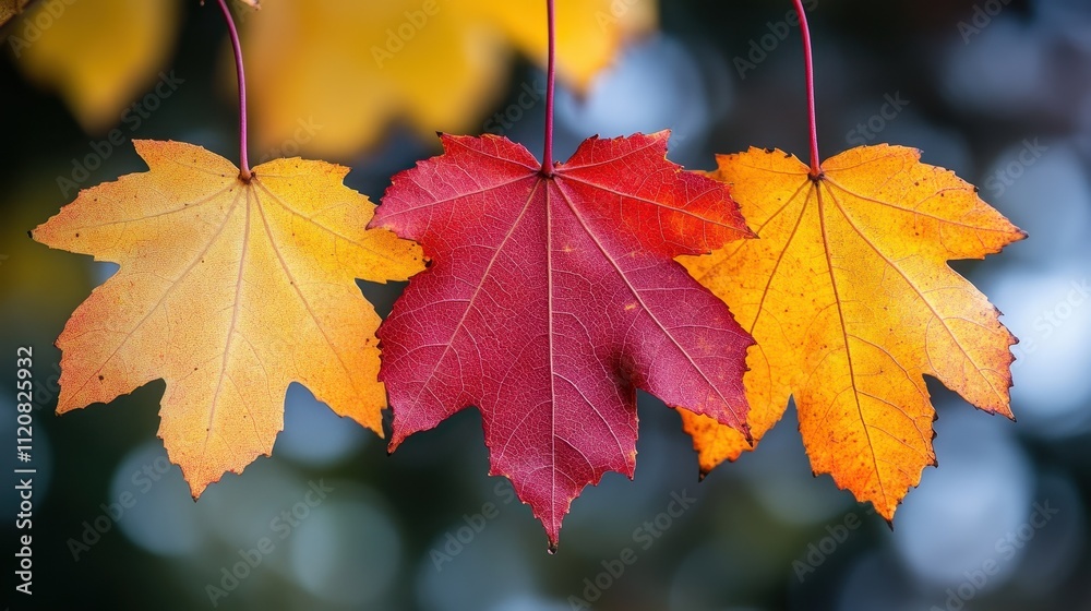 Fototapeta premium Close-Up of Vibrant Autumn Leaves with Vivid Colors of Yellow, Red, and Orange