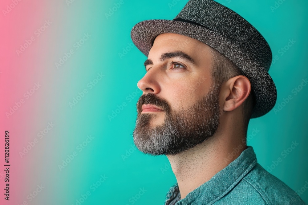 Stylish Man in a Hat Against a Vibrant Background: A Portrait of Confidence Stylish Man in a Hat Against a Vibrant Background: A Portrait of Confidence