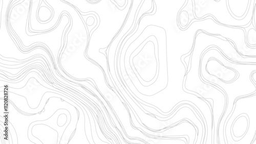 Abstract Topographic Contour Line Pattern in Black and White, Topographic map background geographic line map with elevation assignments.