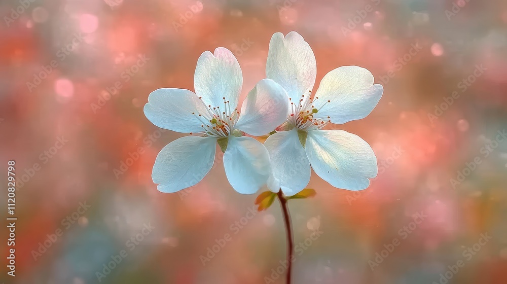 Delicate White Blossom with Soft Background of Pastel Colors and Gentle Bokeh Effect Delicate White Blossom with Soft Background of Pastel Colors and Gentle Bokeh Effect