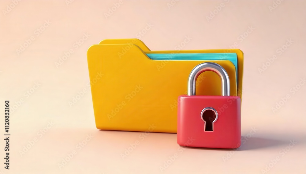 Colorful folder secured with a padlock on a soft background. Colorful folder secured with a padlock on a soft background.