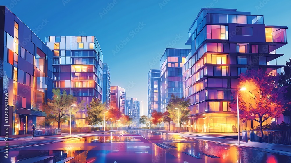 Night Cityscape: Illuminated Modern Architecture Night Cityscape: Illuminated Modern Architecture