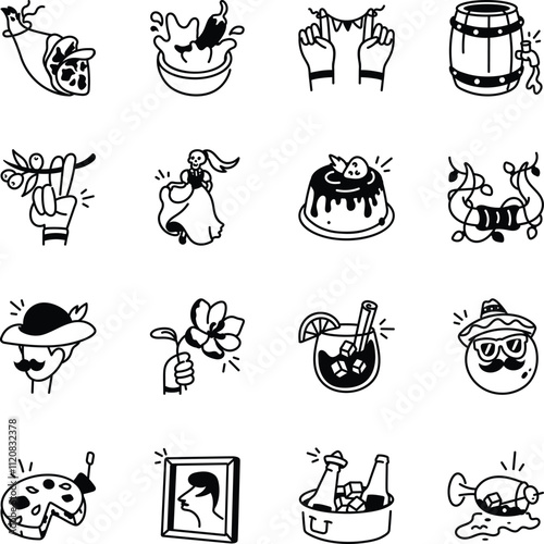 Set of Hand Drawn Spanish Food Icons 
