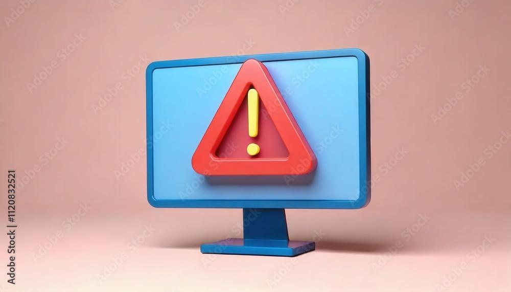3D computer monitor with an alert symbol in vibrant colors. 3D computer monitor with an alert symbol in vibrant colors.