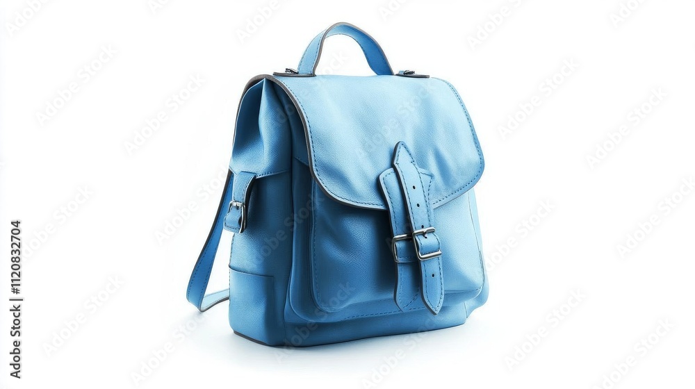 Fototapeta premium Stylish Light Blue Leather Backpack Bag Shoulder Strap Casual Everyday Style
