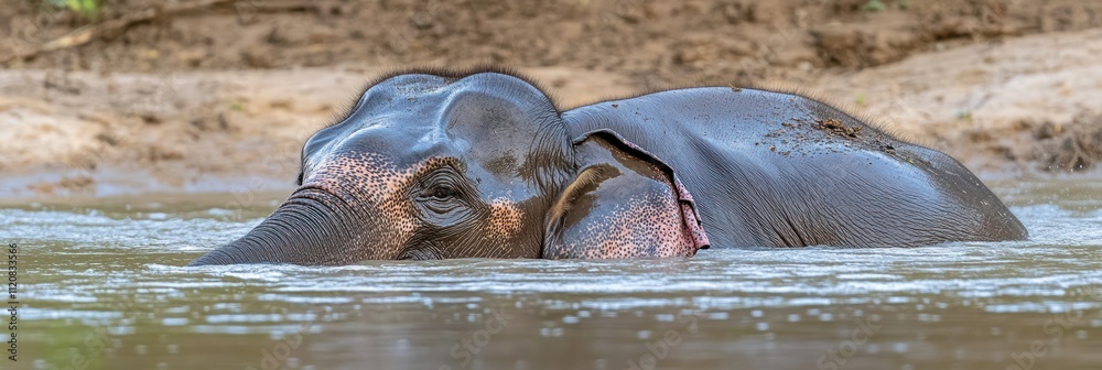 Fototapeta premium Elephant swimming in a river.