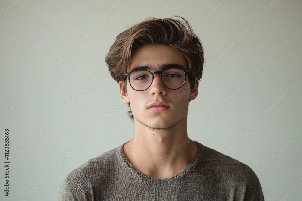 Young Man with Glasses Posing Against a Neutral Background Young Man with Glasses Posing Against a Neutral Background