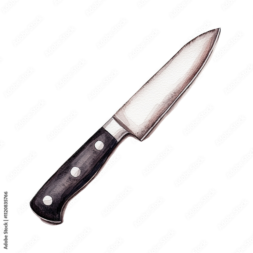 Realistic illustration of a sharp kitchen knife with a wooden handle on transparent background for culinary themes Realistic illustration of a sharp kitchen knife with a wooden handle on transparent background for culinary themes