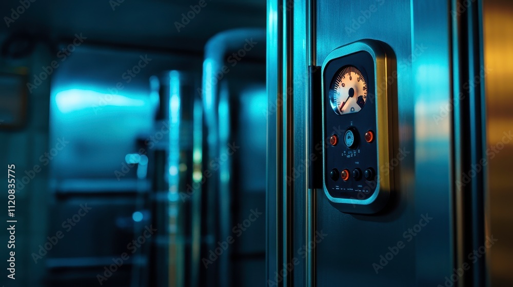 Industrial Equipment Control Panel in Blue Lighting Industrial Equipment Control Panel in Blue Lighting