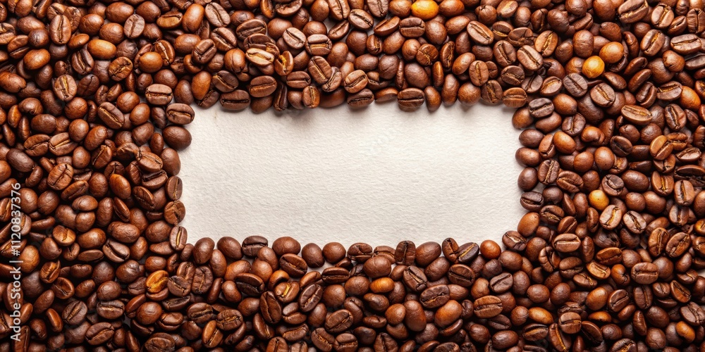 Classical frame surrounding freshly roasted coffee beans, coffee, beans, roasted, frame, classical, background, brown