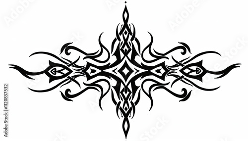 A black tribal tattoo design featuring intricate symmetrical patterns, ideal for tattoo inspiration. photo