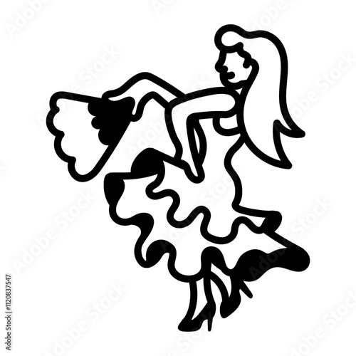 A doodle icon of a girl doing flamenco dance 
