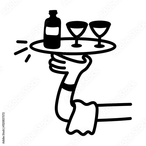 Serving wine in a plate, hand drawn icon 

