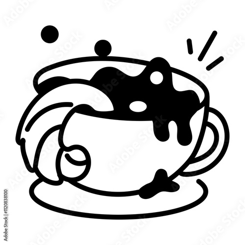 Hot chocolate cup icon in doodle style 

