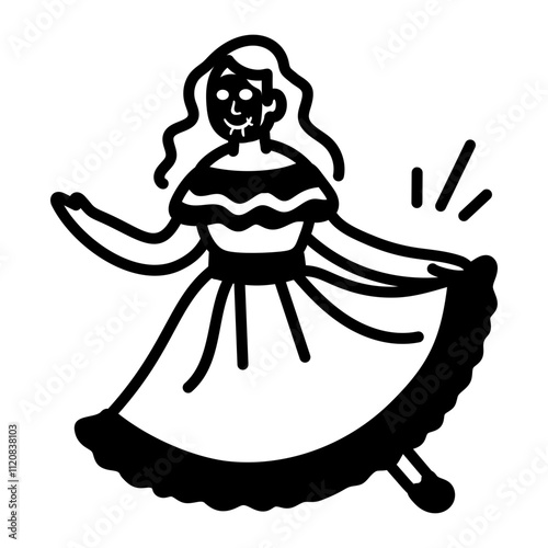 A doodle icon of a girl doing festive dance 