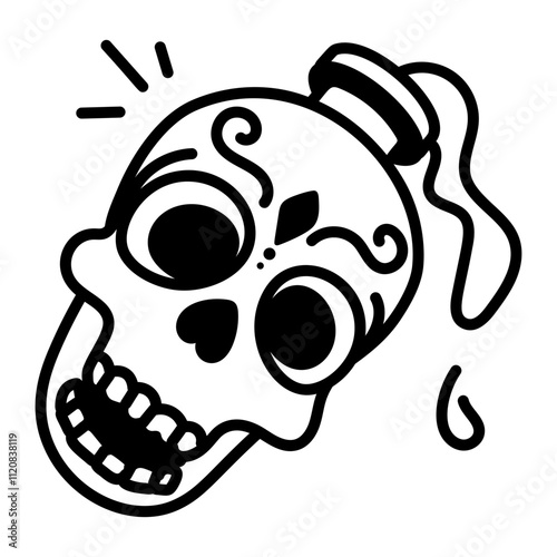 Skull vase icon in doodle style 

