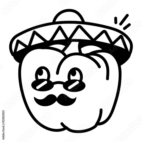 Capsicum cartoon wearing hat, doodle style icon 

