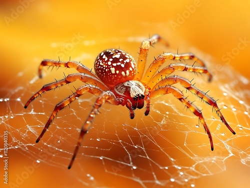 Orange Spider On Dew Covered Web photo