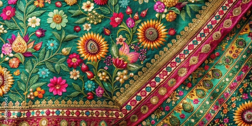 Floral pattern sari with vibrant colors and intricate designs, floral, pattern, sari, Indian, traditional, textile