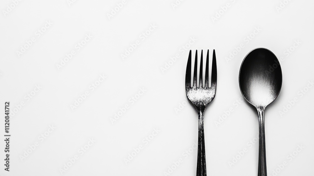 Elegant silver fork and spoon arranged separately on a clean white background for minimalist dining concept or culinary presentation. Elegant silver fork and spoon arranged separately on a clean white background for minimalist dining concept or culinary presentation.