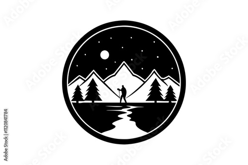 Mountain with river emblem logo vector. photo