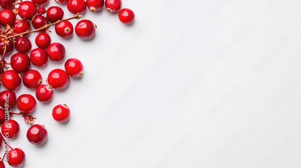 Fresh cranberries arranged elegantly on a white surface showcasing vibrant color and natural beauty of forest berries. Fresh cranberries arranged elegantly on a white surface showcasing vibrant color and natural beauty of forest berries.