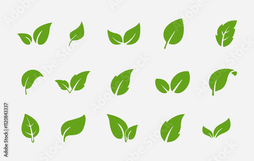 Set green leaves icon vector isolated on white background. Various shapes of green leaves of trees and plants editable.Eps 10