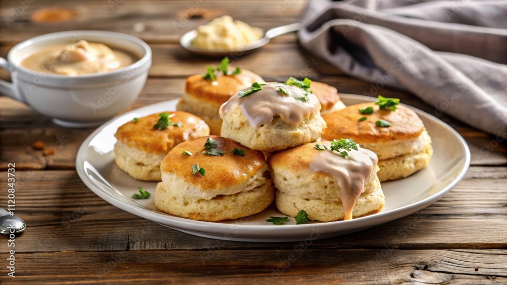 Plate of biscuits with a rich and savory gravy sauce , biscuits, gravy, savory, delicious, comfort food, brunch Plate of biscuits with a rich and savory gravy sauce , biscuits, gravy, savory, delicious, comfort food, brunch