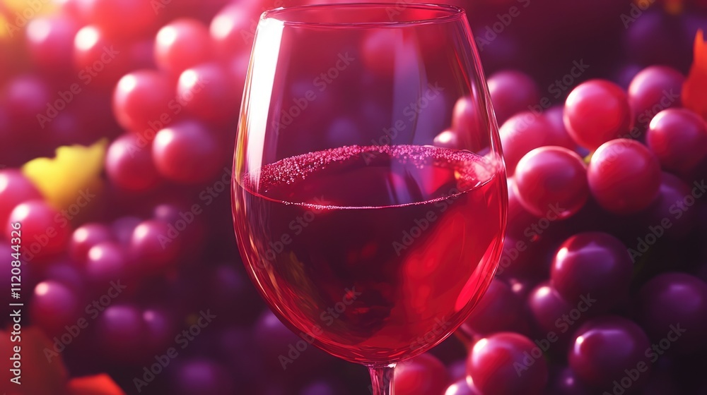 Red wine glass surrounded by fresh grapes in vibrant colors from a bird's eye view creating an inviting and elegant atmosphere Red wine glass surrounded by fresh grapes in vibrant colors from a bird's eye view creating an inviting and elegant atmosphere
