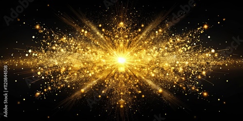 Golden particles exploding on a black background, golden, particles, explosion, black, background, abstract, shiny, glowing