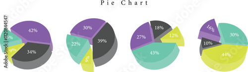 Pie chart set. Circle section graph. 1,2,3,4,5,6 segment infographic. Pie chart divided 1,2,3,4,5,6,7,8,9,10,11,12 equal parts. Ring percentage diagram collection. Vector illustration