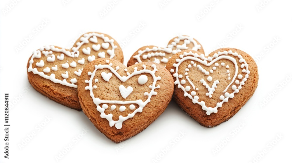 Gingerbread heart cookies decorated with icing on a white background perfect for seasonal celebrations and holiday events Gingerbread heart cookies decorated with icing on a white background perfect for seasonal celebrations and holiday events