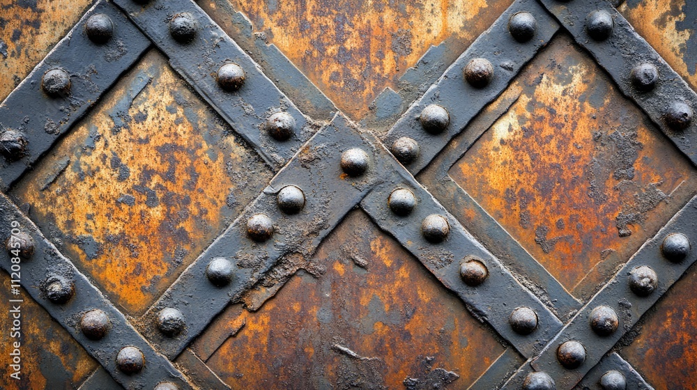 Rusty metal texture with rivets and patina in a grunge style reflecting industrial themes and vintage aesthetics for backgrounds and designs Rusty metal texture with rivets and patina in a grunge style reflecting industrial themes and vintage aesthetics for backgrounds and designs