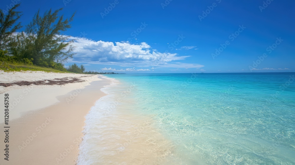 Scenic gravel beach along the highway in a tropical island known for excellent snorkeling and clear turquoise waters under a blue sky Scenic gravel beach along the highway in a tropical island known for excellent snorkeling and clear turquoise waters under a blue sky