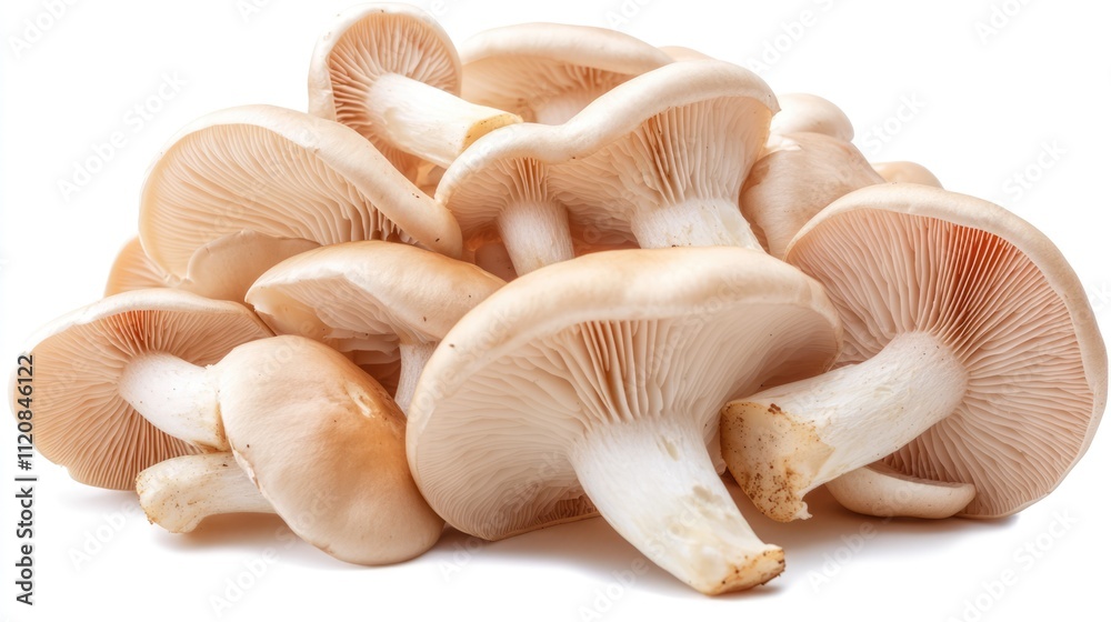 Freshly harvested tricholoma mushrooms arranged in a heap with a clean background showcasing their natural texture and color Freshly harvested tricholoma mushrooms arranged in a heap with a clean background showcasing their natural texture and color