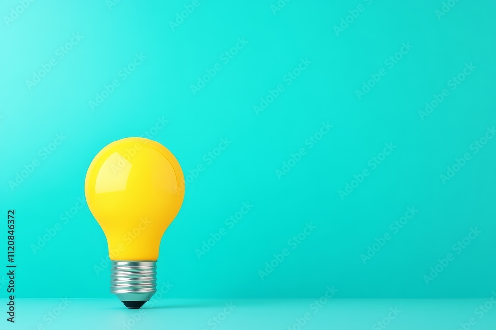 A bright yellow light bulb stands alone against a turquoise background, symbolizing creativity and innovation. A bright yellow light bulb stands alone against a turquoise background, symbolizing creativity and innovation.