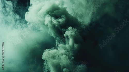 Mysterious green smoke swirling through a dark background creating an atmospheric and captivating visual effect photo