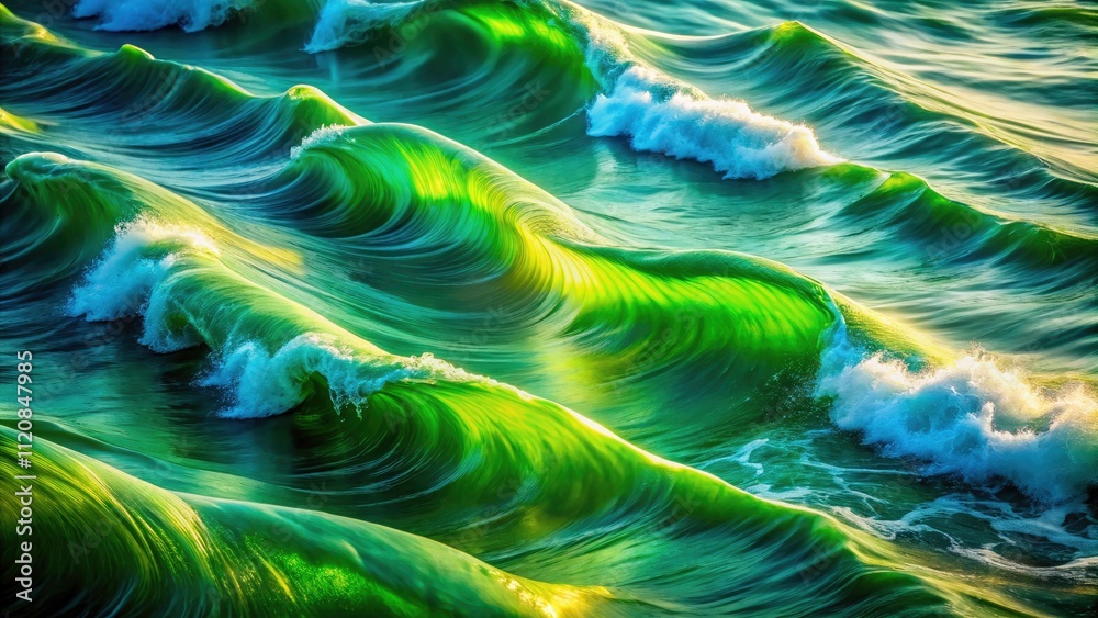Obraz premium Abstract Green Waves Drone Photography Background, Digital Design, Green Texture, Nature Wallpaper, Aerial View