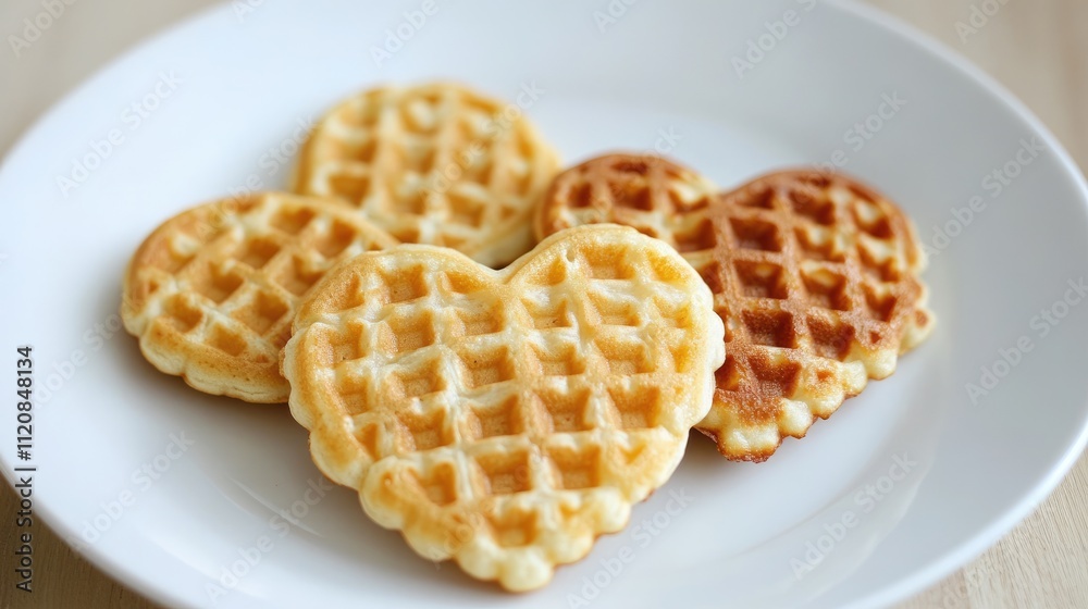 Heart shaped Norwegian waffles on a white plate showcasing a delicious traditional dessert perfect for any occasion Heart shaped Norwegian waffles on a white plate showcasing a delicious traditional dessert perfect for any occasion