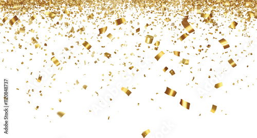 gold glitter dust falling on transparent background, Gold sparkle splatter border . Gold Foil Frame Gold brush stroke.